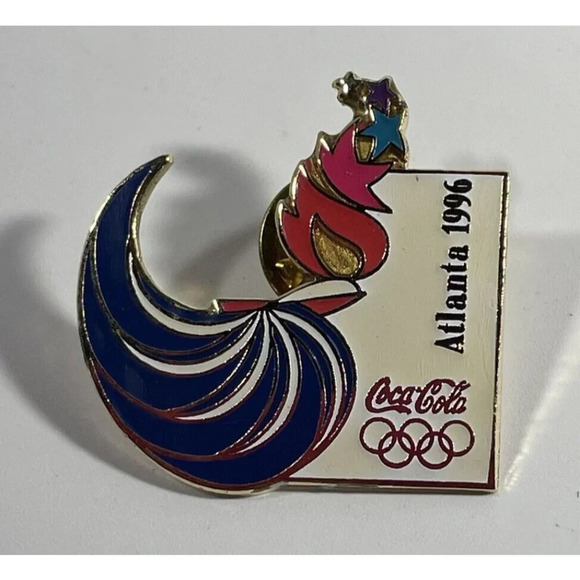 NEW VTG Coca Cola Coke Torch Flame‎ Atlanta 1996 Lapel Pin Hat Back - Picture 1 of 3